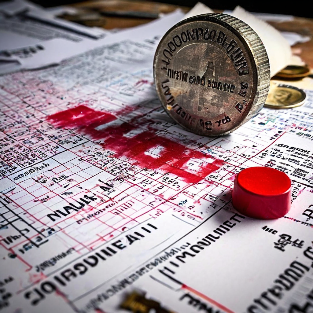 개인 재무 차트가 붕괴되며 부채 상환 계획이 산산조각 나고 그 위에 빨간색 '불가능' 스탬프가 찍혀 있는 모습으로, 재정적 어려움과 계획 실패의 심각성을 강조합니다.