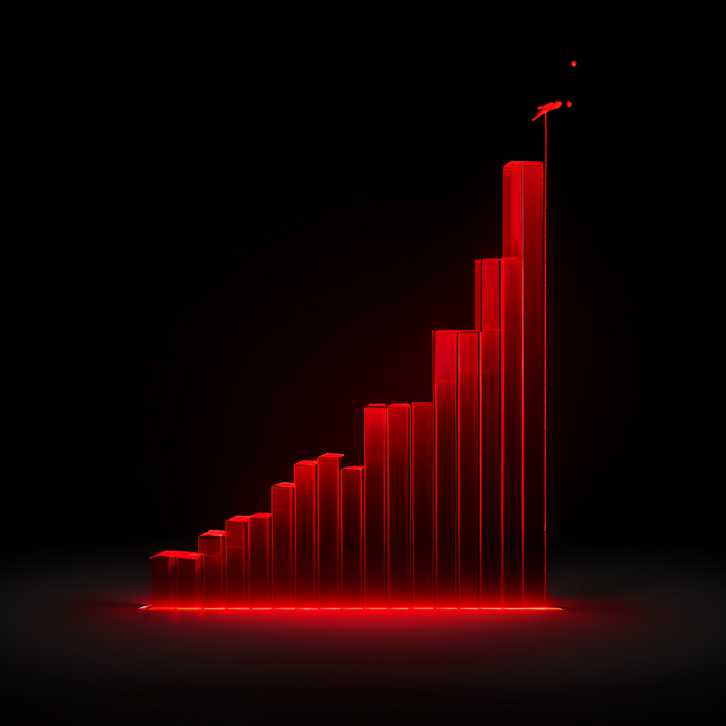 데이터 분석 결과 위험 수준이 거부 기준을 초과하여 빨간색 경고등이 점등되고, 막대그래프가 붉은 위험 구역으로 급락하는 상황을 시각적으로 표현한 이미지입니다.