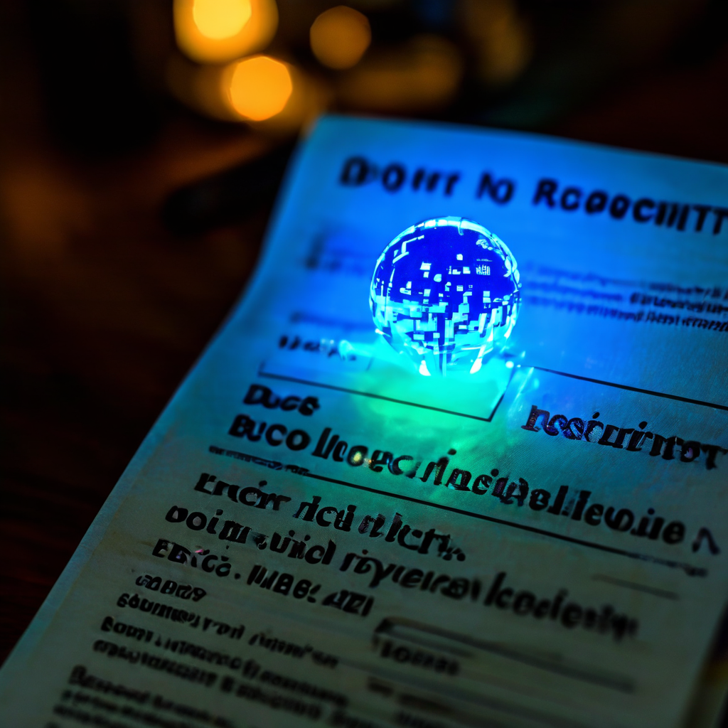 법적 문서 위에 글리치 효과가 나타나는 픽셀화된 'Do Not Receive' 버튼이 빛나며, 계약 거절이나 법적 리스크 경고의 중요한 순간을 강조하고 있습니다.