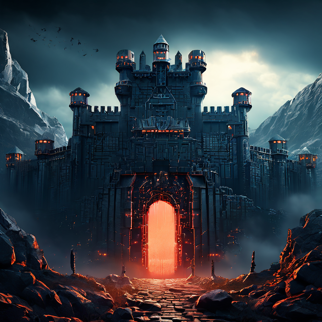 보안 결함을 상징하는 디지털 요새가 자동화된 봇 공격을 받아 무너진 게이트와 방어 시스템이 무력화된 모습을 표현한 이미지로, 회원가입 보호 체계의 중요성을 강조합니다.