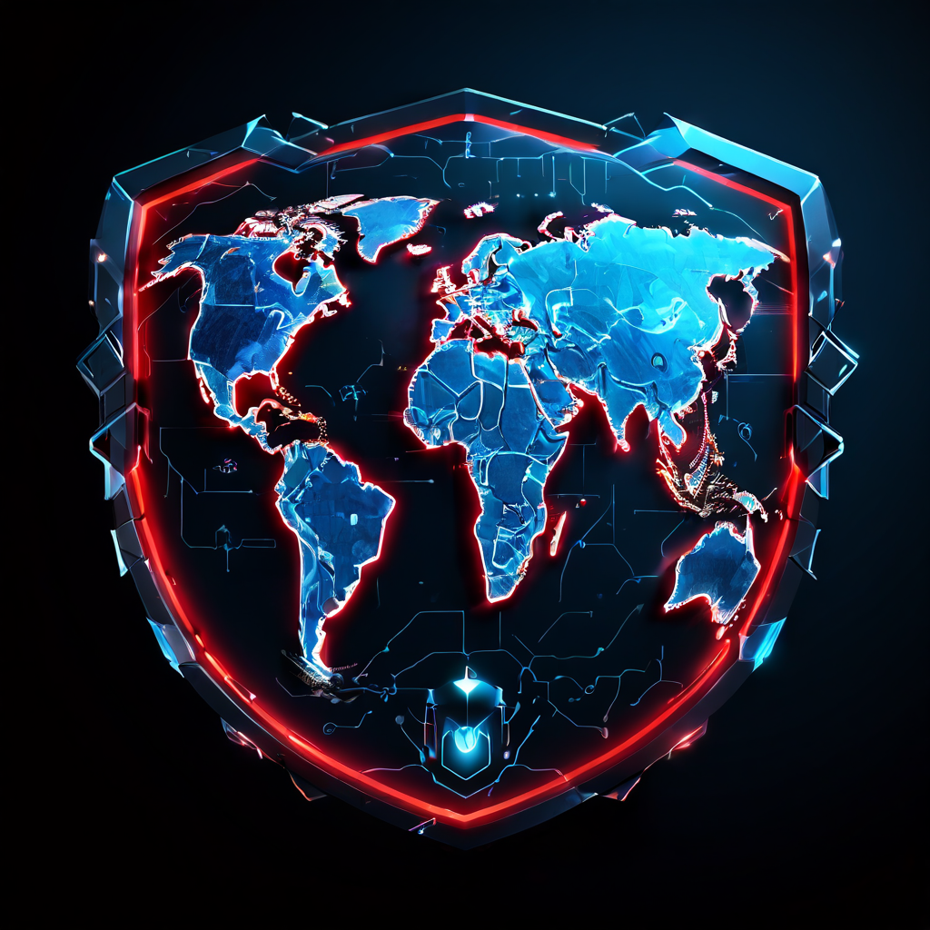 디지털 보안 방패가 활성화되어 외부 로그인 시도를 차단하며 글로벌 네트워크 지도에 경고 신호를 전송하는 사이버 보안 시스템의 작동 원리를 시각화한 이미지입니다.