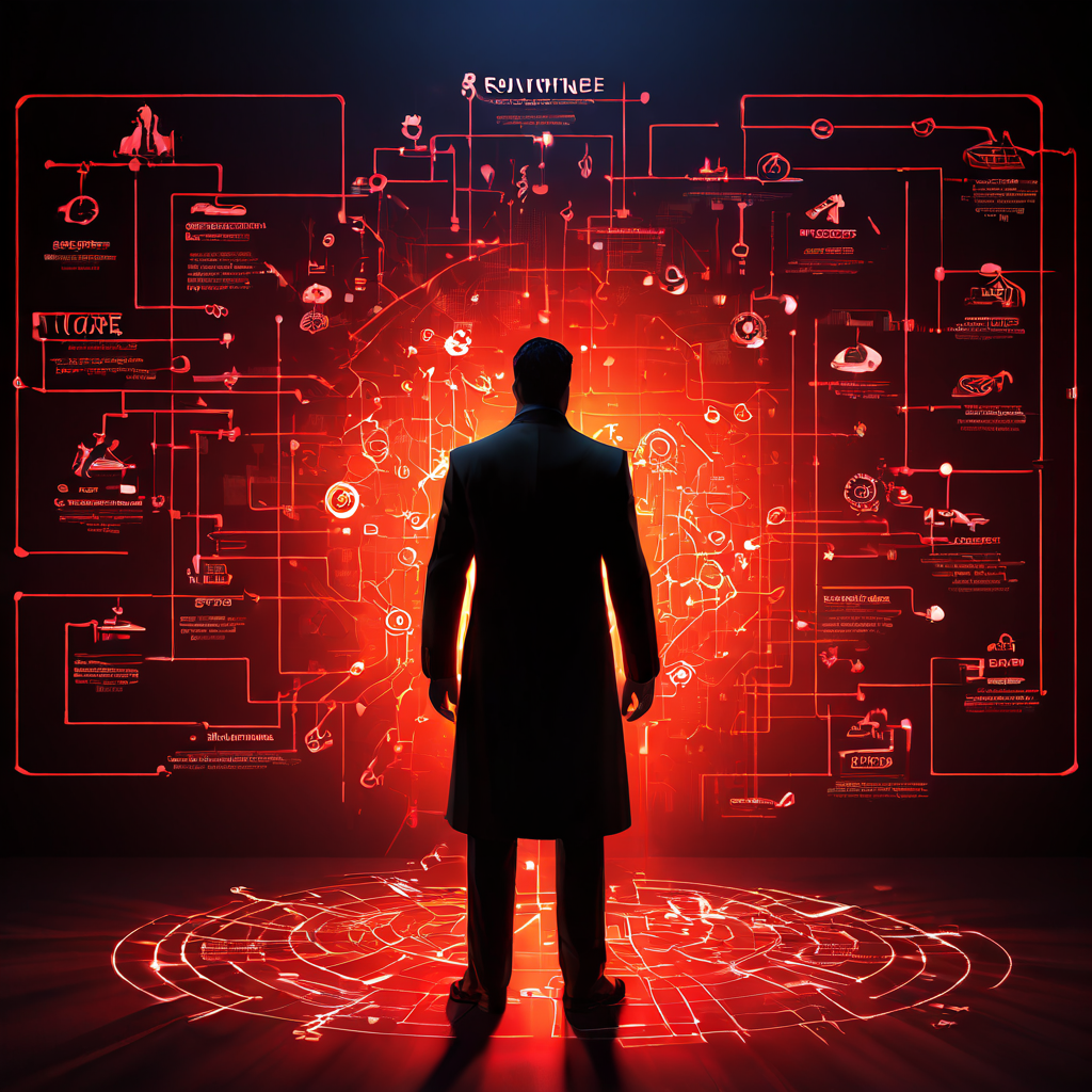 예측 가능한 인간의 일상과 습관을 분석하는 발광 플로우차트를 전술적 타격으로 파괴하는 모습을 통해 고정된 패턴의 위험성을 경고하는 이미지입니다.