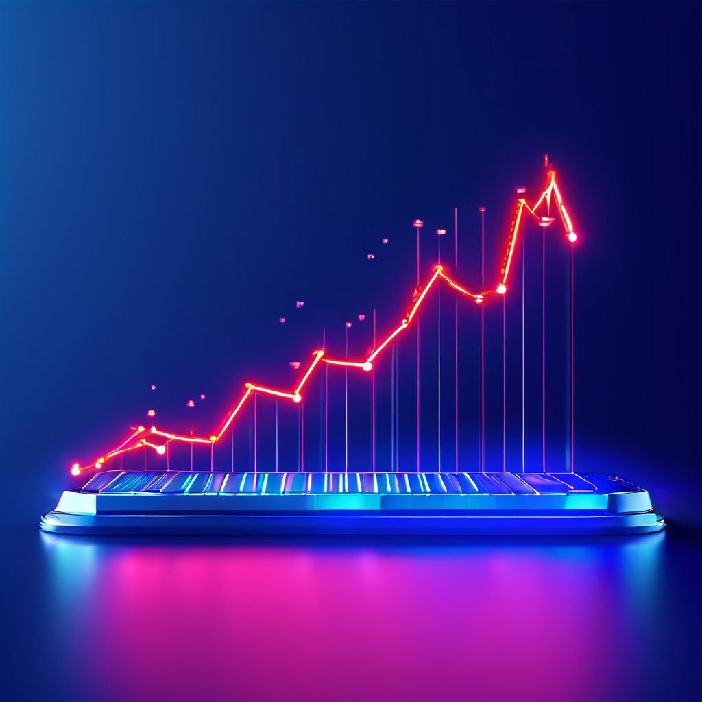 검색 순위가 주식 시세처럼 상승하는 그래프가 신뢰를 상징하는 빛나는 배지나 인증서로 변환되며 웹사이트의 SEO 성공과 신뢰도 향상을 시각적으로 표현한 이미지입니다.