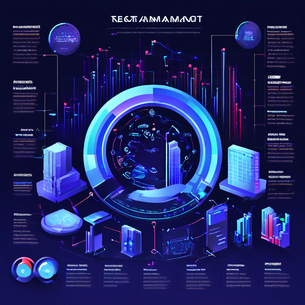 실시간 자산 관리 인터페이스의 핵심 구성 요소를 분석한 다이어그램으로, 데이터 시각화, 대시보드의 상호작용형 차트, 그리고 주요 자산 상태를 한눈에 확인할 수 있는 지표들이 상세하게 표현되어 있습니다.