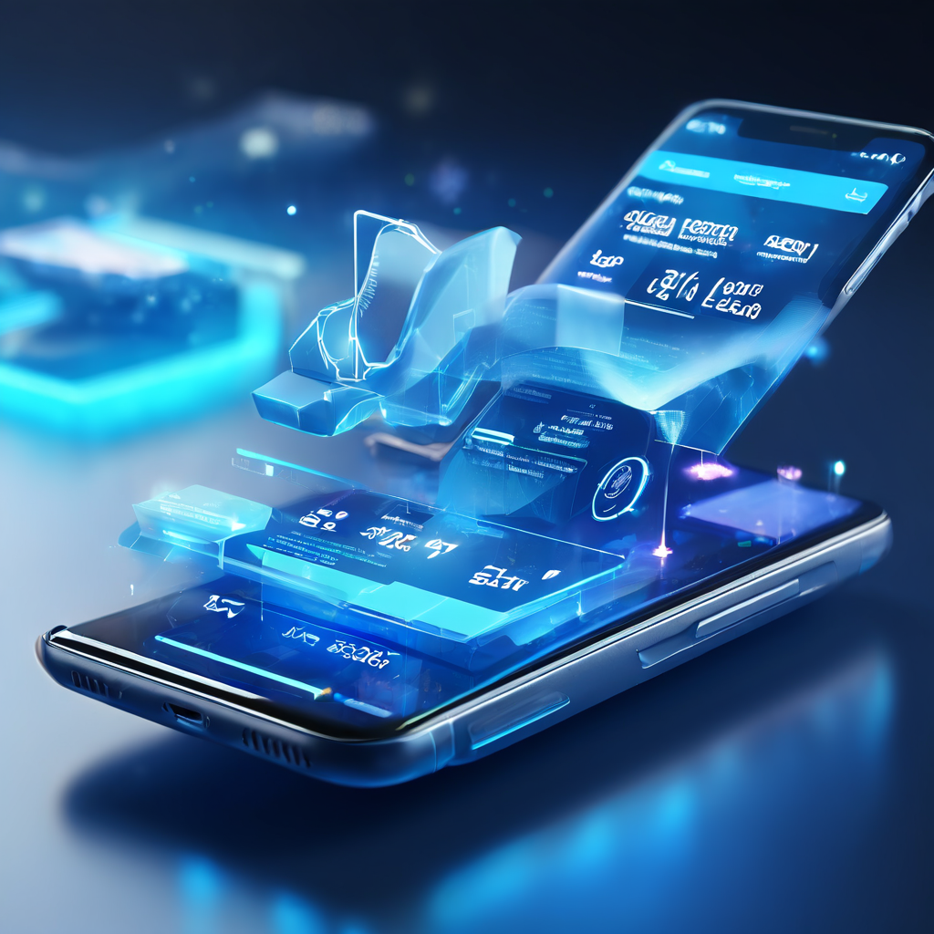 A close-up digital composition of a mobile phone displaying a payment screenshot, layered with glowing interface elements and...