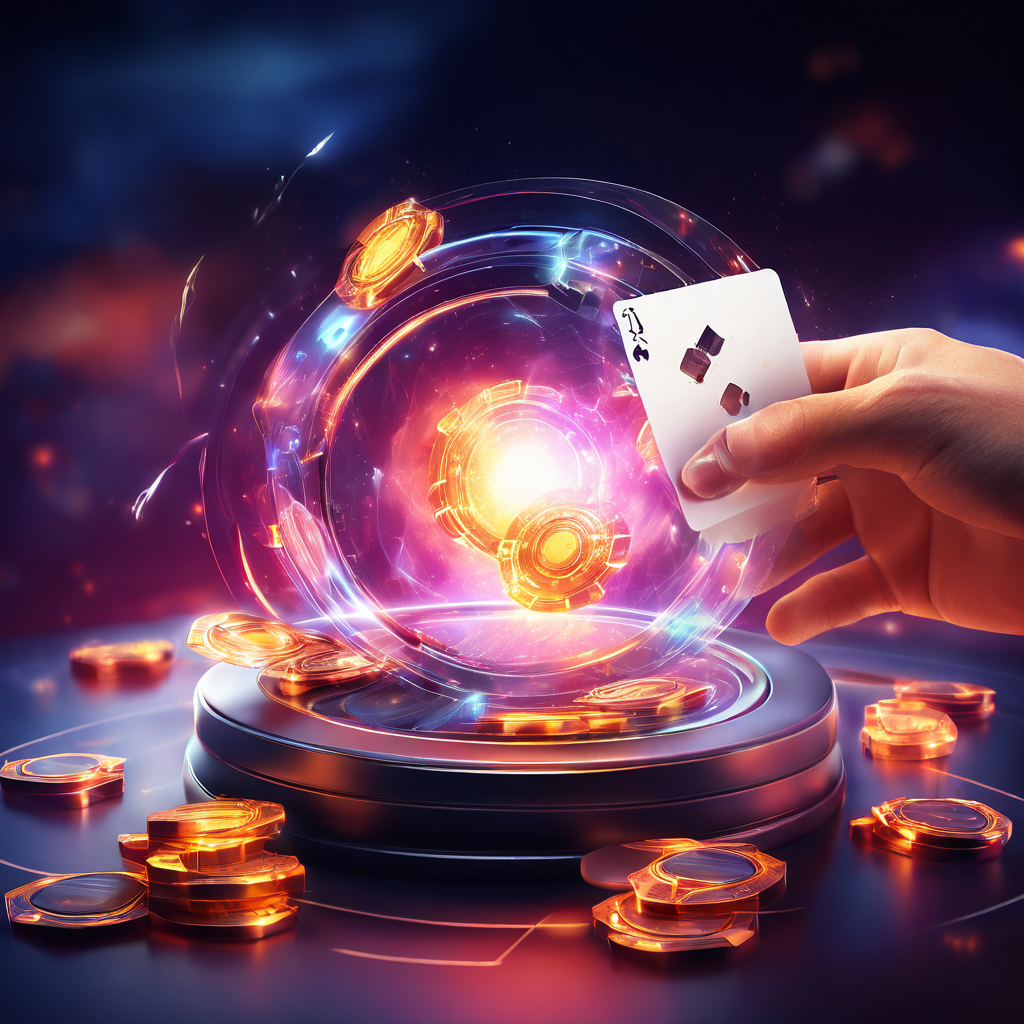 Futuristic digital interface showing a hand moving between glowing service layers and secure data flow on a premium online...